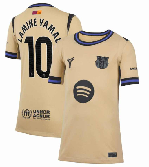 Men's Barcelona #10 Lamine Yamal Gold 2025/26 Away Soccer Jersey